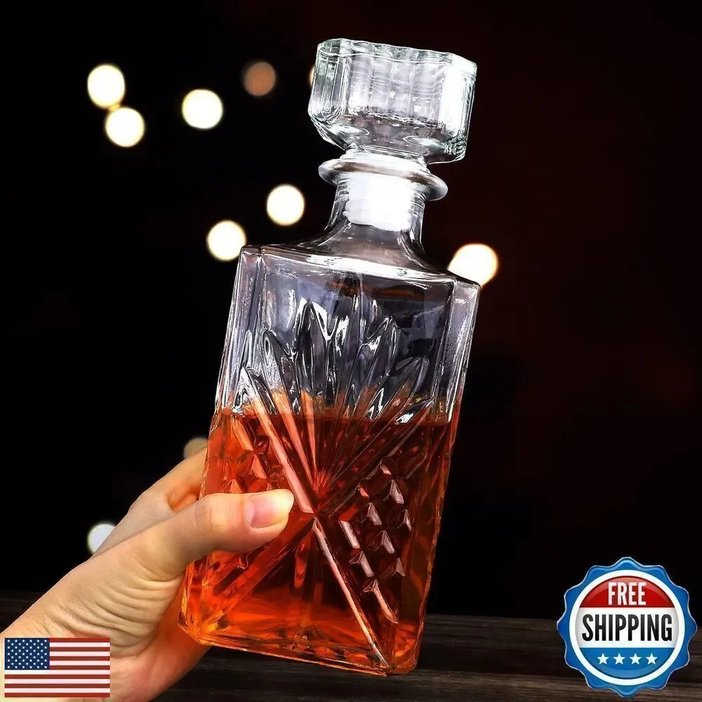 Glass Bottle 31oz Whiskey Decanter, Delicate Decanter Set
